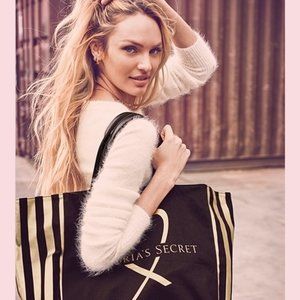 Victoria Secret Tote in Black and Gold stripes